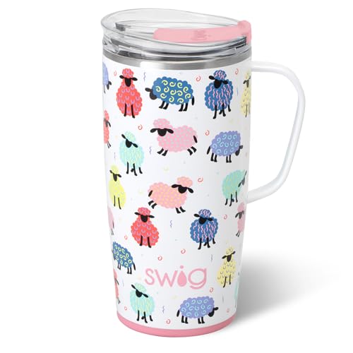 Swig Life 22oz Travel Mug, Insulated Tumbler with Handle and Lid, Travel Coffee Mug, Cup Holder Friendly, Stainless Steel 22 oz Tumbler, Reusable Insulated with Lid (Counting Sheep)