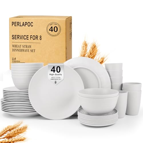 Perlapoc 40 PCS Wheat Straw Dinnerware Set