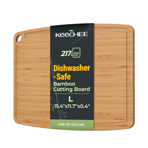 Dishwasher Safe Bamboo Cutting Boards 15.4x11.7in Heat-Resistant Chopping & Charcuterie Board with Juice Groove, Durable Lightweight Kitchen Essentials for Meat, Vegetables, Easy Clean