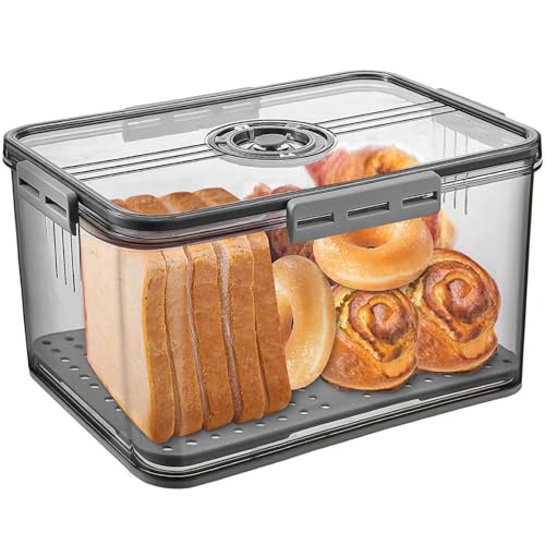 Bread Box Bread Boxes for Kitchen Counter Airtight, Time Recording Bread Storage Container with Lid, Bread Keeper for Homemade Bread, Toast, Bagel, Donut and Cookies, LARGE Dark Grey