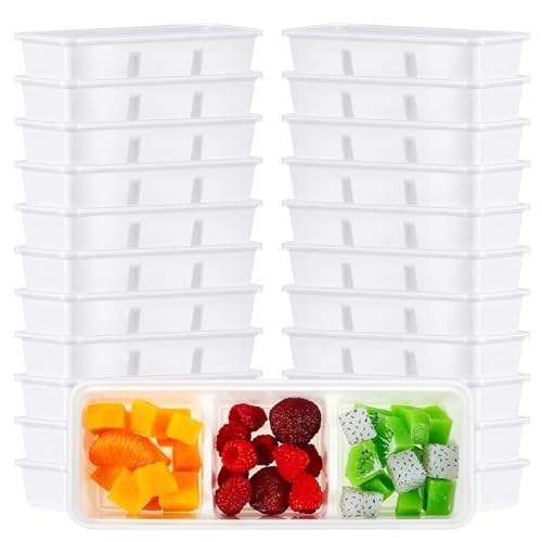 Hushee 100 Pack 17 oz Small Meal Prep Containers with 3 Compartments Snack Containers with Lid Disposable Plastic Bento Box Travel Lunch Food Boxes Stackable for Office Picnic (White)