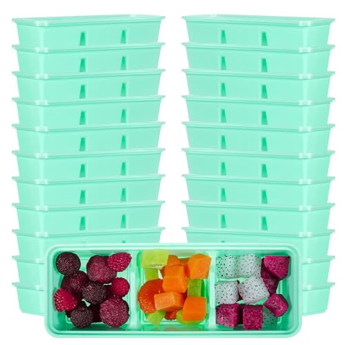 Hushee 100 Pack 17 oz Small Meal Prep Containers with 3 Compartments Snack Containers with Lid Disposable Plastic Bento Box Travel Lunch Food Boxes Stackable for Office Picnic (Green)