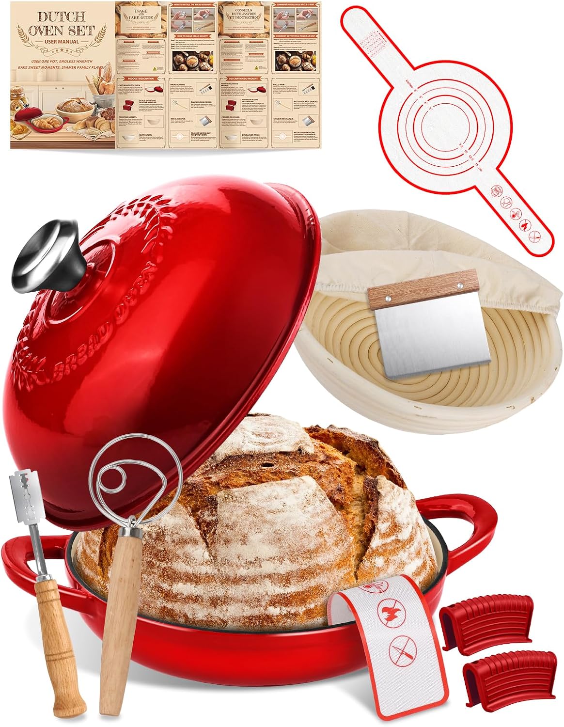 Dutch Oven Bread Baking Pot with Lid 6QT Enameled Cast Iron Oven