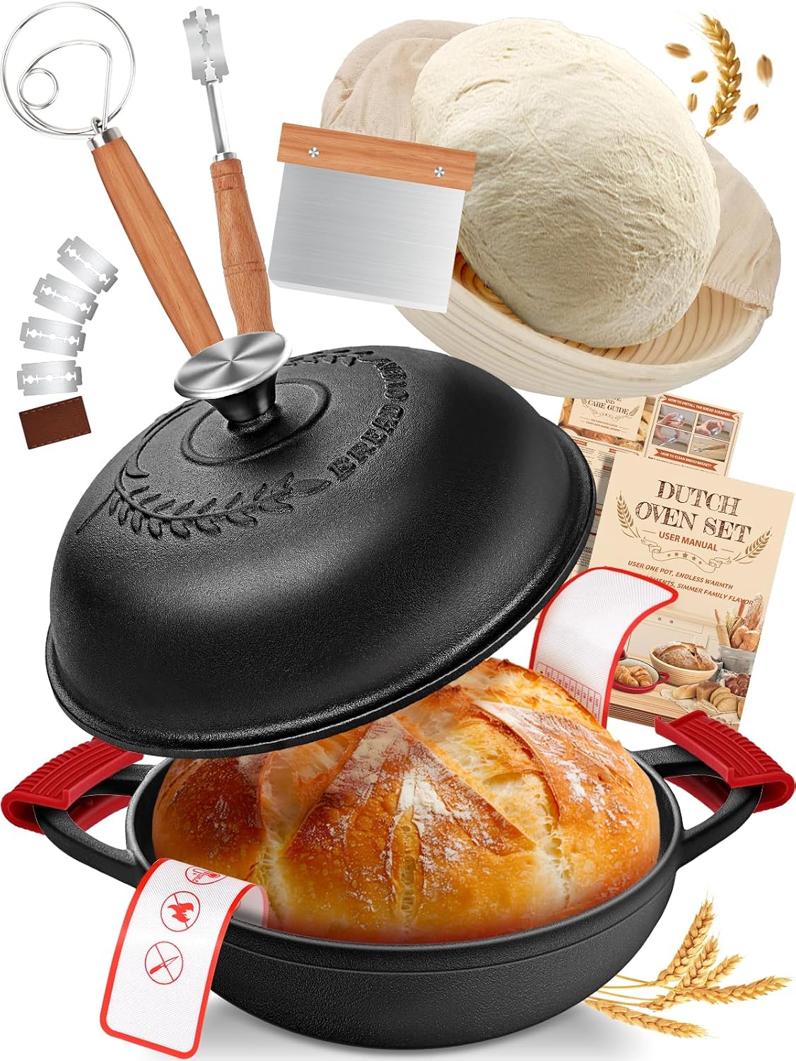 Dutch Oven Bread Baking Pot with Lid 6QT Cast Iron Design