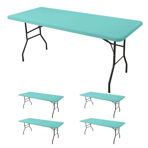 Enjoyidea 8 ft Aqua Elastic Fitted Tablecloth (4-Pack)