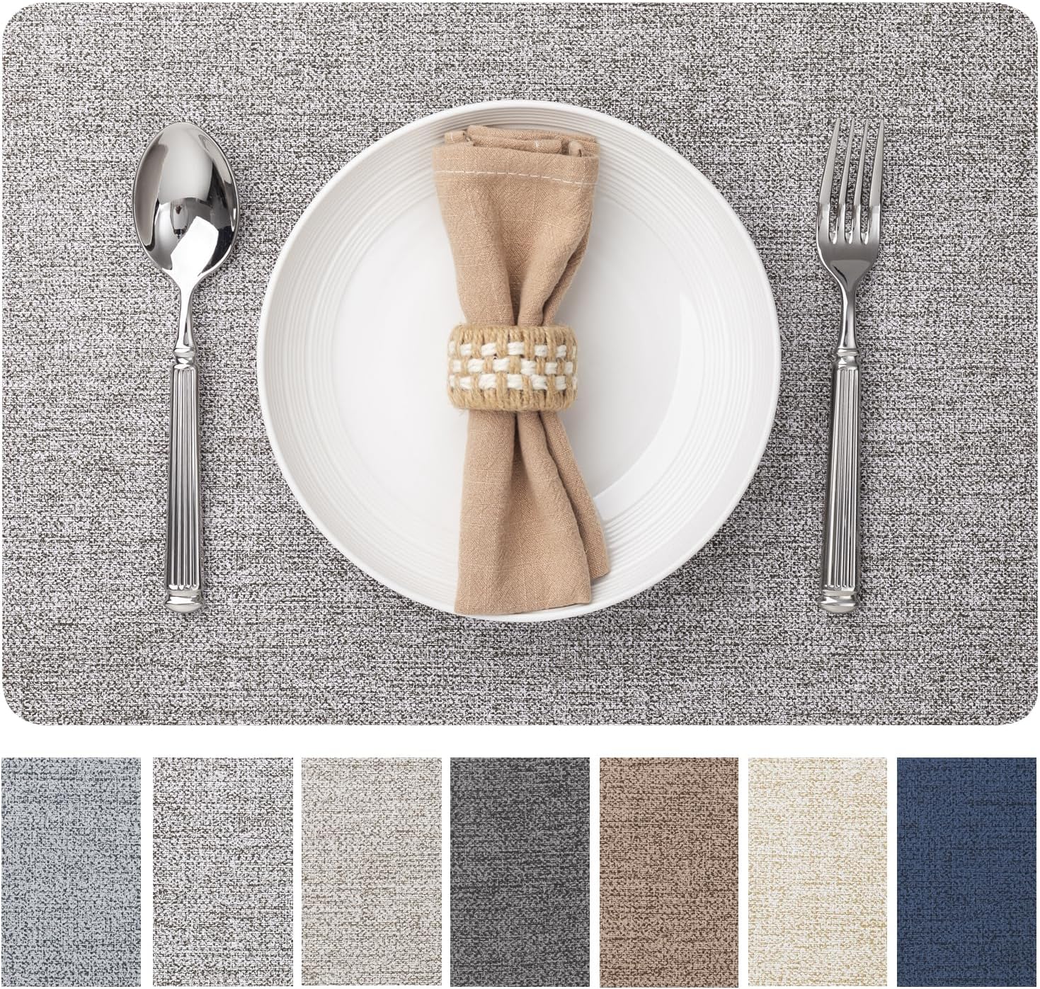 BARoyal Faux Leather Placemats Set of 8 (Mid Gray)