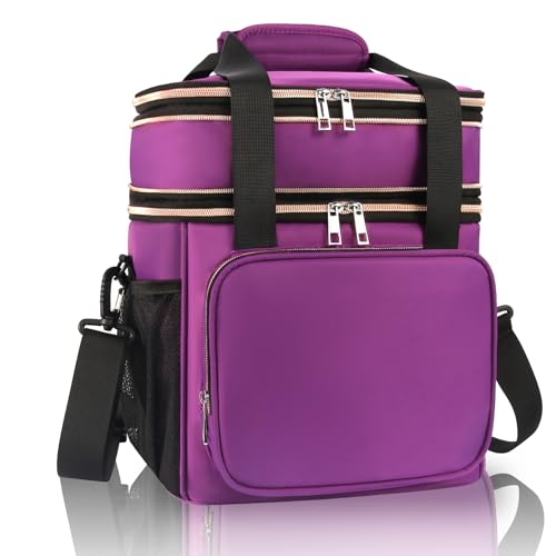 GLENKEY Expandable Insulated Lunch Box, Double Deck Lightweight Large Lunch Bag Tote Leakproof Cooler Bags for Women Adults Work Outdoor Picnic Daytrip, Purple, 16L