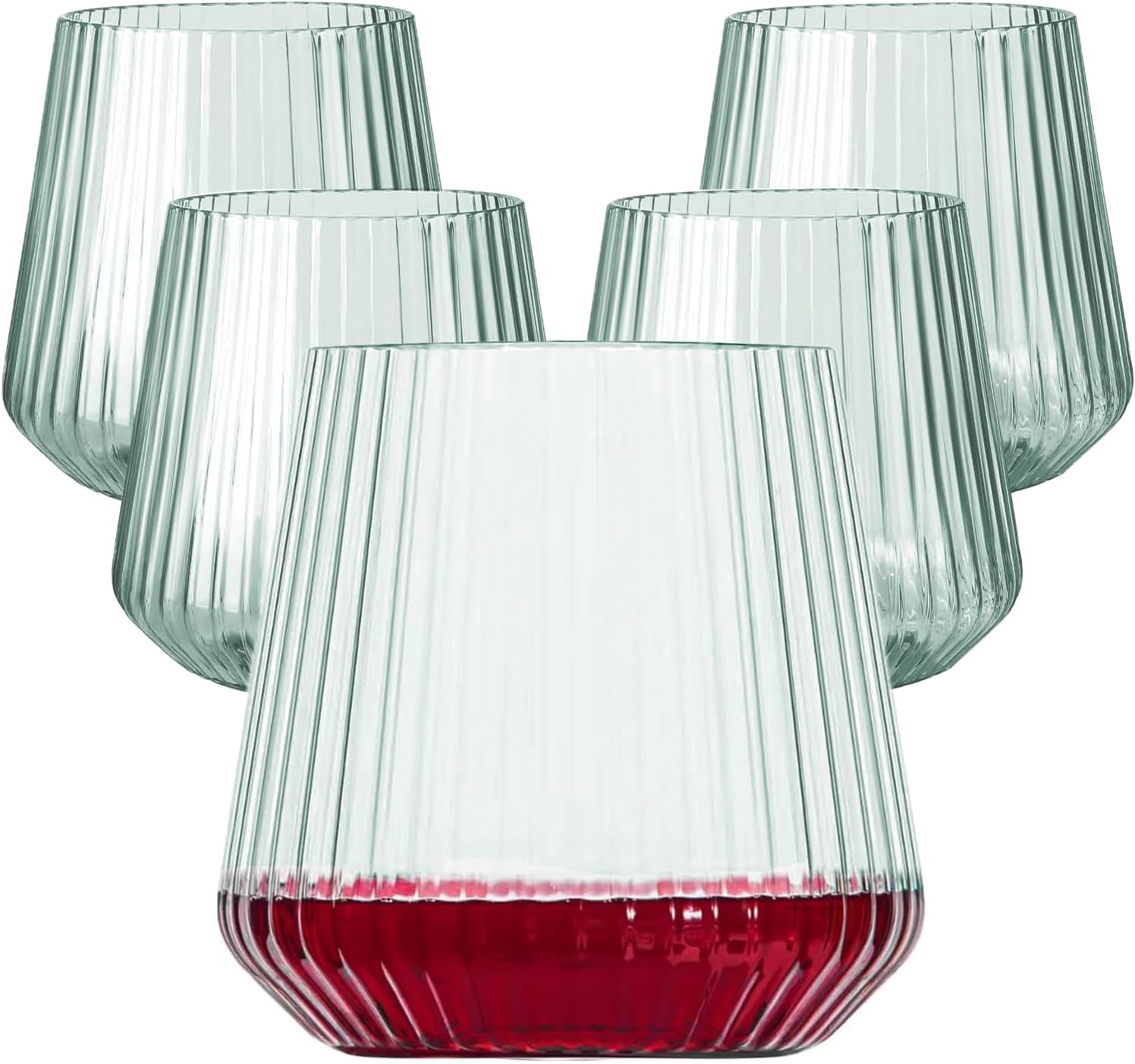 40 Pack Plastic Ribbed Wine Glasses, 14Oz Origami Disposable Wine Glasses Unbreakable Clear Plastic Cocktail Glasses Recyclable Shatterproof Reusable Wine Cups (14oz-green-40pack)