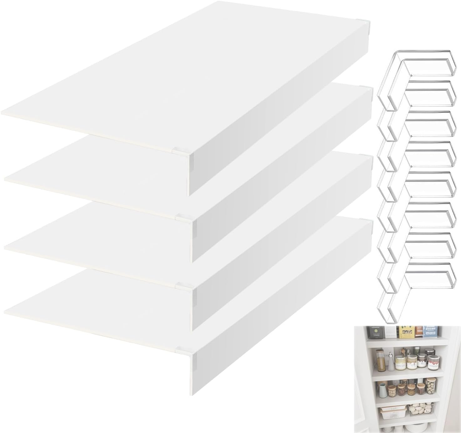 Wire Shelf Covers Set of 4, 45x12x3 in, Durable PVC Shelf Cover for Wire Shelving Pantry, Kitchen Faux Wood Rack Covers, Moisture-Resistant & Easy-to-Clean Organizer Liners, White