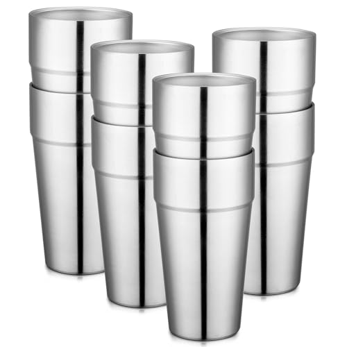 Beasea Stainless Steel Cups 19 oz, 8 Pack Large 18.6oz 550ml Stackable Stainless Steel Tumbler Double Wall Insulated Individual Metal Pint Glasses Tin Drinking Cups for Home Party Camping
