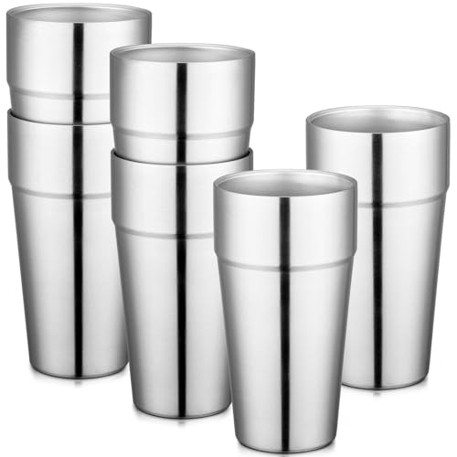 Beasea Stainless Steel Cups 19 oz, 6 Pack Large 18.6oz Stackable Stainless Steel Tumbler Double Wall Insulated Individual Metal Pint Glasses Tin Drinking Cups for Home Party Camping
