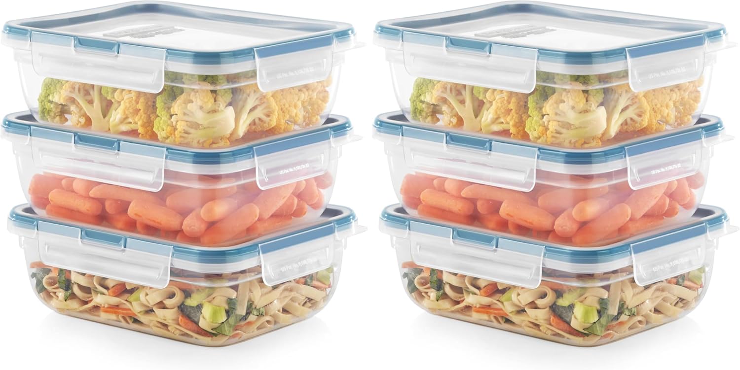 Snapware Food Storage Containers, Plastic, 8.5-Cup, Rectangular | Leakproof & Airtight | BPA-Free | Microwave & Dishwasher Safe | Pack of 6