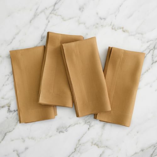 Solino Home Linen Napkins Set of 4-100% Pure Linen Caramel Dinner Napkins Cloth 20 x 20 Inch for Fall, Autumn, Thanksgiving - Fete, Handcrafted and Machine Washable