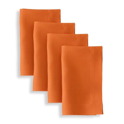 Solino Home Linen Napkins Set of 4-100% Pure Linen Persimmon Orange Dinner Napkins Cloth 20 x 20 Inch for Fall, Autumn, Halloween, Thanksgiving - Fete, Handcrafted and Machine Washable