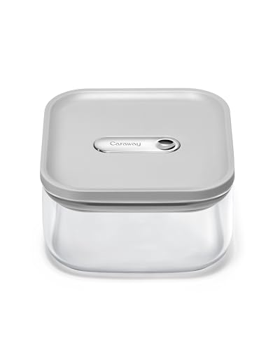 Caraway 1qt Glass Airtight Food Storage Container with Lid  Non-Toxic, BPA-Free Kitchen Storage Container  Stackable, Space-Saving Airtight Container for Dry Goods and More - Gray