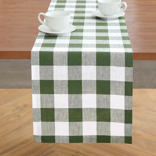 Solino Home Linen Checkered Runner Olive & White