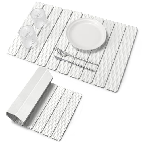 Stone Dish Drying Mat for Kitchen Counter, 24"(L)16" (W) Large Foldable Absorbent Diatomaceous Earth Dish Drying Mat, Kitchen Counter Mats for Dishes Bottles Cups, Match Any Countertop - Wave Pattern