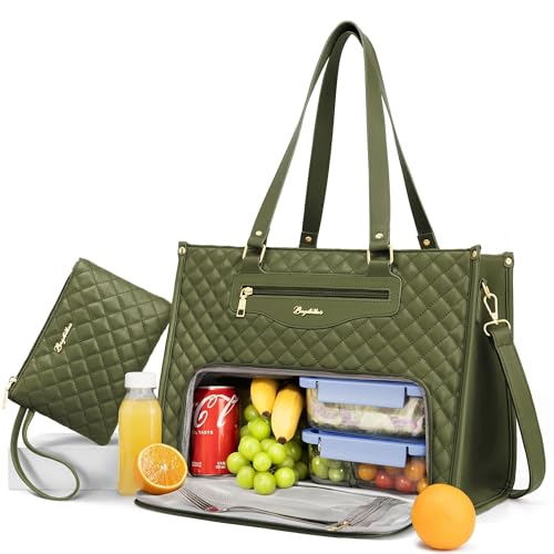 Lunch Tote Bag for Women, 15.6 Inch Laptop Work Bag with Insulated Lunch Box Compartment & Purse Large Capacity Quilted Computer Handbag for Office Business Work Nurse Teacher Travel Casual