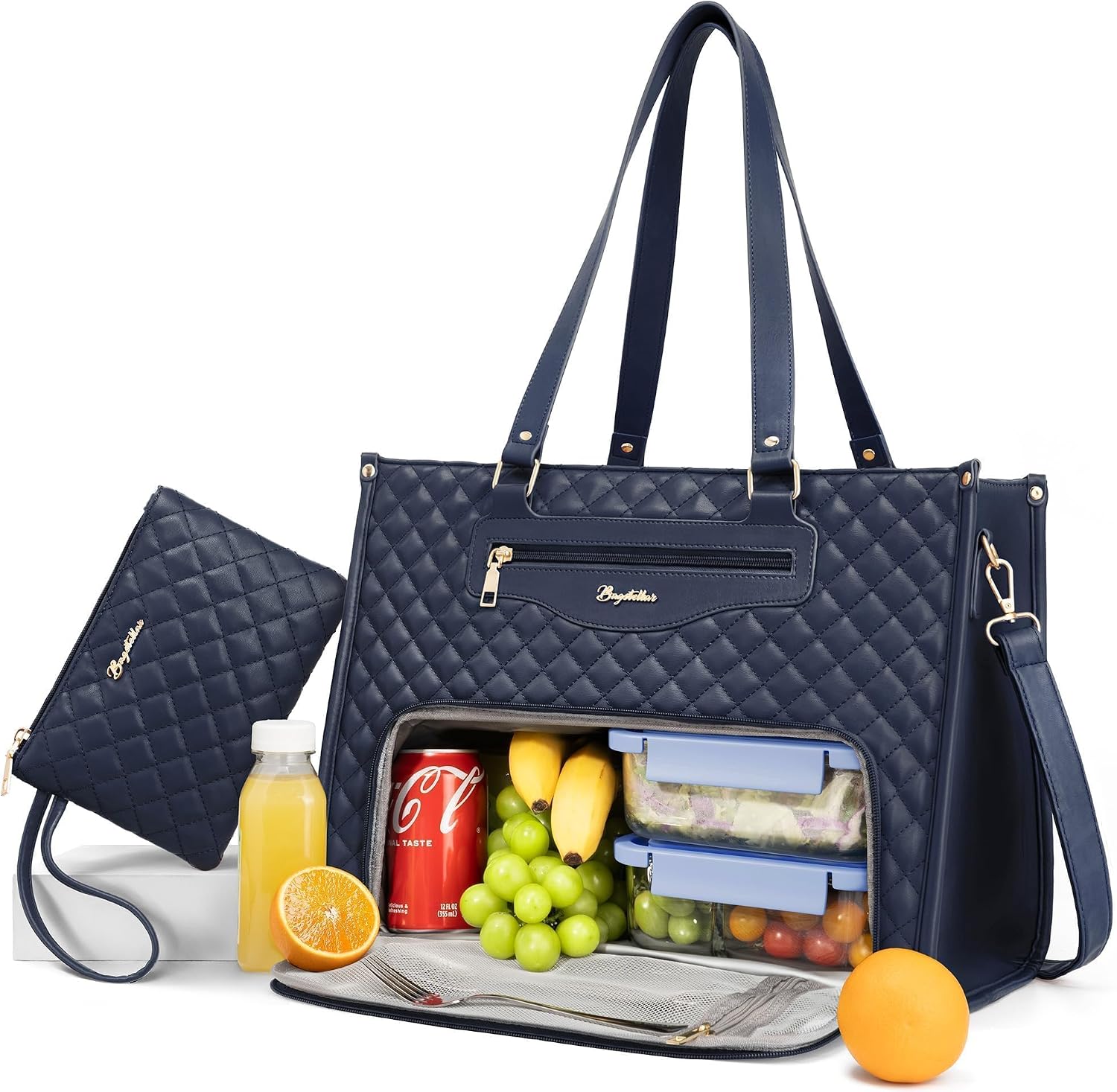 Lunch Tote Bag for Women, 15.6 Inch Laptop Work Bag with Insulated Lunch Box Compartment & Purse Large Capacity Quilted Computer Handbag for Office Business Work Nurse Teacher Travel Casual