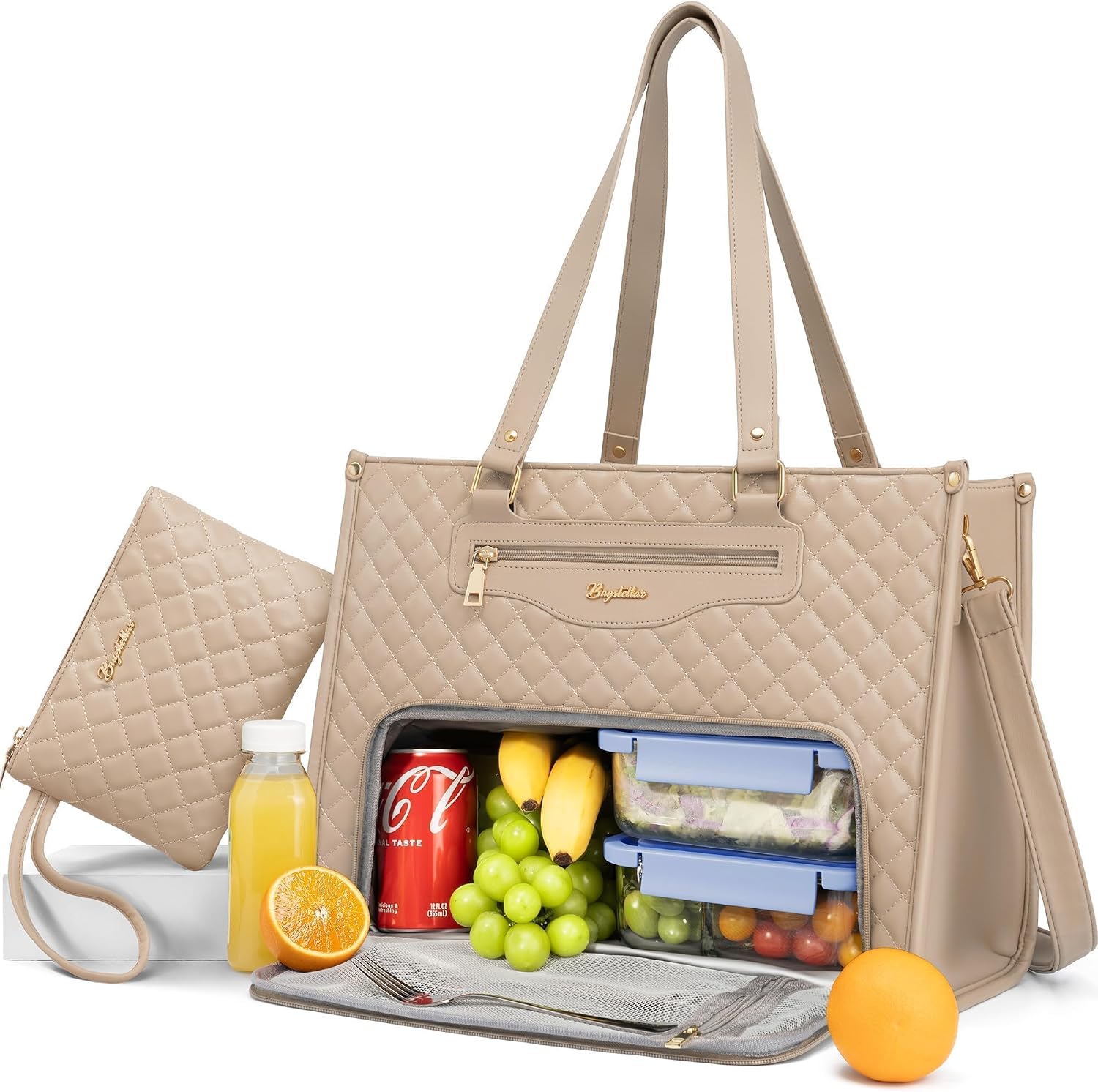 Lunch Tote Bag for Women, 15.6 Inch Laptop Work Bag with Insulated Lunch Box Compartment & Purse Large Capacity Quilted Computer Handbag for Office Business Work Nurse Teacher Travel Casual