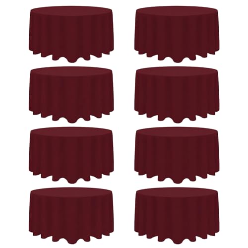 8 Pack Burgundy Round Tablecloth 90 Inch Stain and Wrinkle Resistant Round Burgundy Table Cloth Reusable and Washable Polyester Fabric for Buffet Wedding Party and Banquet