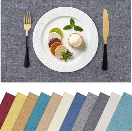 Homaxy Cloths Placemats for Dining Table Set of 8, Heat Resistant Washable Cotton Linen Blend Table Mats, Easy to Clean Place Mats for Indoor Outdoor Party Kitchen Decoration, 13" x 19", Charcoal Gray