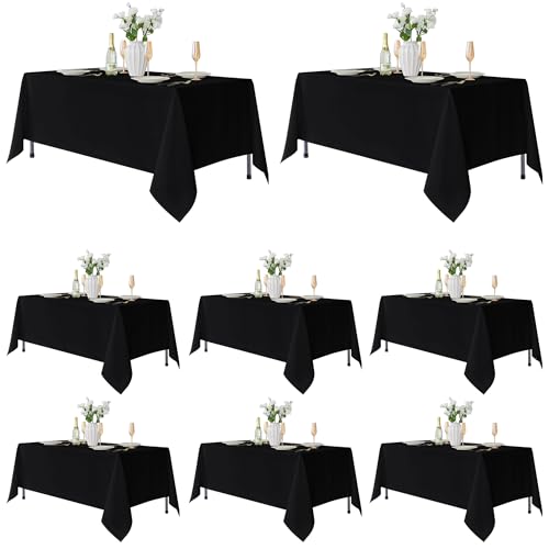 Fitable 8 Pack Rectangle Tablecloths: Stain Resistant Wrinkle Free Fabric Table Clothes, Washable Reusable Polyester Table Covers for Wedding Party Birthday Banquet Reception(Black, 60x102 Inch)