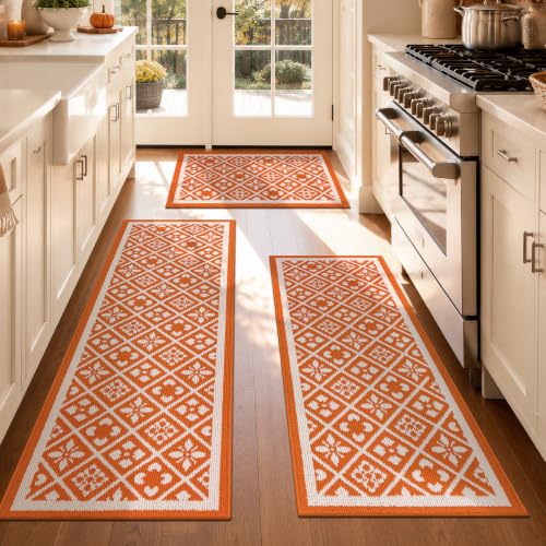 Ileading Fall Kitchen Rugs Set (Orange)