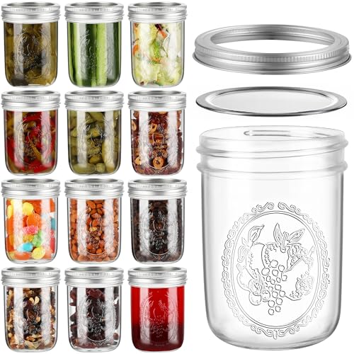 Wide Mouth Mason Jars 16oz - 12 PCS with Airtight Lids and Bands, Canning Jars with Crystal Glass for Food Storage, Spice Jars, Canning, DIY Projects, Jam, Jelly, Honey, Preserving, Drinking