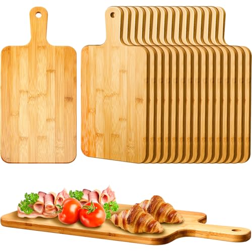 Nuenen 20 Pcs Wood Cutting Board with Handle 15.7 x 7.8 Inch Acacia Bamboo Wooden Serving Kitchen Chopping Boards for Pizza, Bread, Cheese, Charcuterie, Fruit, Vegetables(Bamboo)