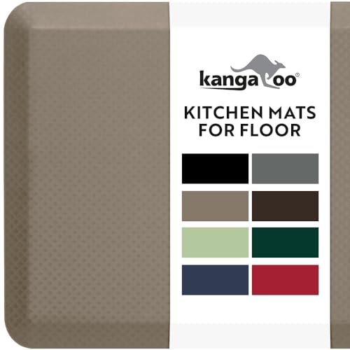 KANGAROO Thick Ergonomic Anti Fatigue Mats for Kitchen Floor, 70x24 Runner, Cushioned Standing Office Desk Mat, Waterproof Scratch Resistant Topside, Supportive All Day Comfort Padded Foam Rugs, Beige