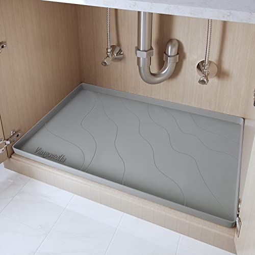 Heavy Duty Silicone Under Sink Mats for Kitchen Waterproof 37" x 19", Extra Thick Under Sink Rubber Mat Drip Tray, Raised Edge Under Sink Liner,Prevent Drips, Leaks, Spills,Grey