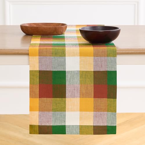 Solino Home Checkered Linen Table Runner 14 x 72"