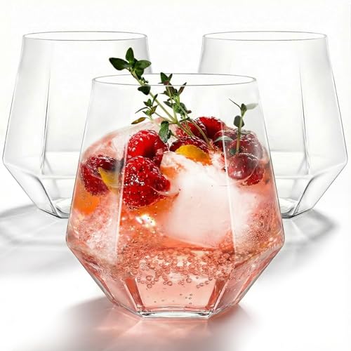 40 Pcak Plastic Stemless Wine Glasses, 12 Oz (Diamond-shaped)
