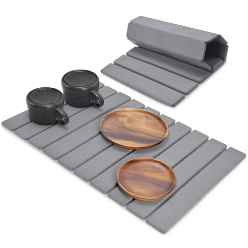 Large Stone Dish Drying Mats for Kitchen Counter, 24"(L)16"(W), Drying Collapsible Dish Drying Mat, Eco-Friendly Absorbent Diatomaceous Earth Mats for Dishes Bottles Cups - Dark Grey