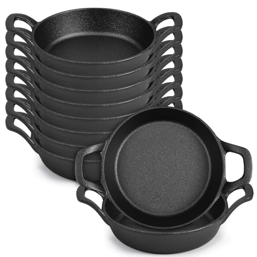 10 Pack Mini Cast Iron Skillets 6.3 x 6.3 x 1.5 Inch Cast Iron Pan Small Ramekin Set Black Casserole Dish Cookware Oven Safe Mini Skillets for Kitchen Indoor Outdoor Picnic