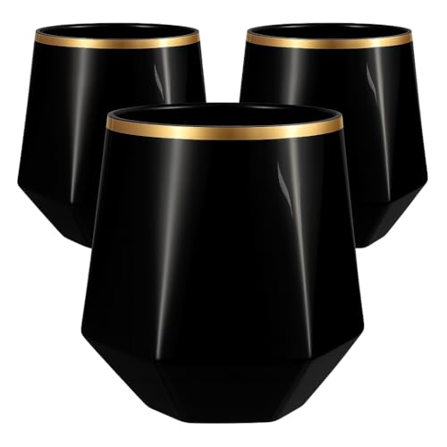 40 count Diamond Unbreakable Stemless Plastic Wine Champagne Whiskey Glasses Elegant Durable Disposable Indoor Outdoor Ideal for Home, Office, Bars, Wedding, 12 Ounce Cups (Diamond Black Matte Gold)