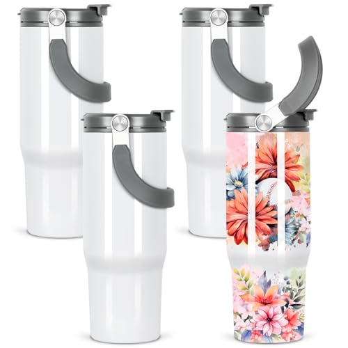 30 Oz Sublimation Tumblers Blank with Portable Handle, Stainless Steel Sublimation Cup with Straw Leakproof Flip, Individually Boxed (4 Pack)