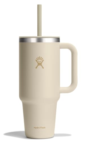 Hydro Flask 40 Oz Travel Tumbler with Handle, Lid and Straw - Insulated Stainless Steel in 32 Oz Coconut Cream