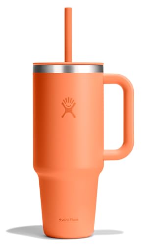 Hydro Flask 40 Oz Travel Tumbler with Handle, Lid and Straw - Insulated Stainless Steel in 32 Oz Nectar Orange
