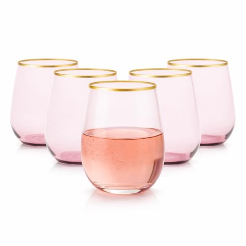 40 count Unbreakable Stemless Plastic Wine Champagne Whiskey Glasses Elegant Durable Disposable Indoor Outdoor Ideal for Home, Office, Bars, Wedding, 12 Ounce Cups (Pink Matte Gold)