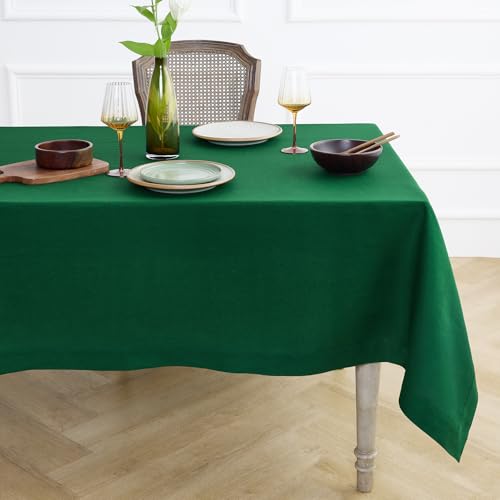 Solino Home Linen Tablecloth for Rectangle Tables 60 x 108 Inch - 100% Pure Linen Christmas Green Table Cloth - Fete, Machine Washable Cloth Tablecloth for Thanksgiving