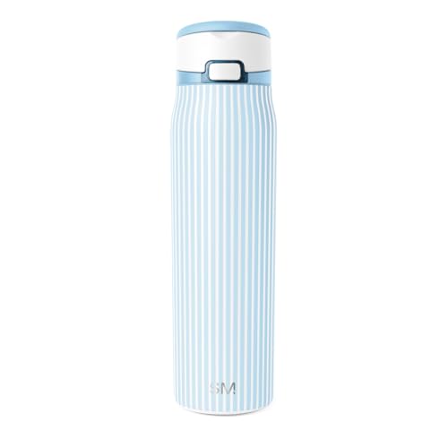 Simple Modern Mesa Loop Water Bottle with Covered Straw and Handle | 30oz Cup Holder Friendly Insulated Stainless Steel Bottles for Travel, Sports and School | Seaside Stripes