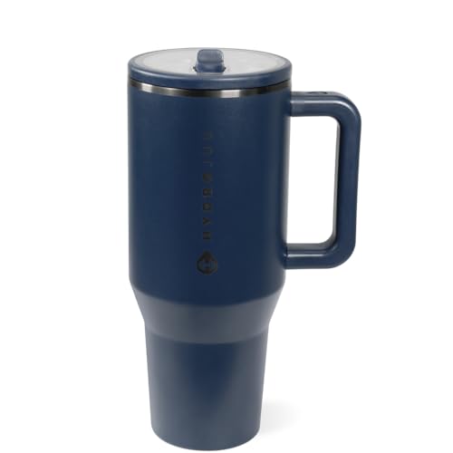 HydroJug Traveler - 32 oz Water Bottle with Handle & Flip Straw - Fits in Cup Holder, Leak Resistant Tumbler-Reusable Insulated Stainless Steel & Rubber Base - Gifts for Women & Men, Midnight