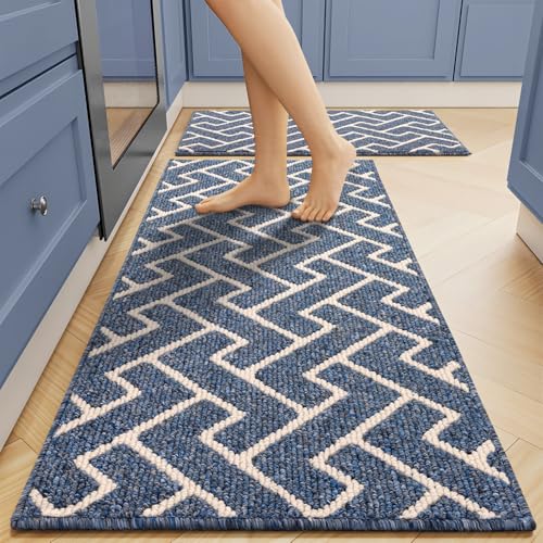 Kitchen Rugs Sets of 2 (Navy Blue)