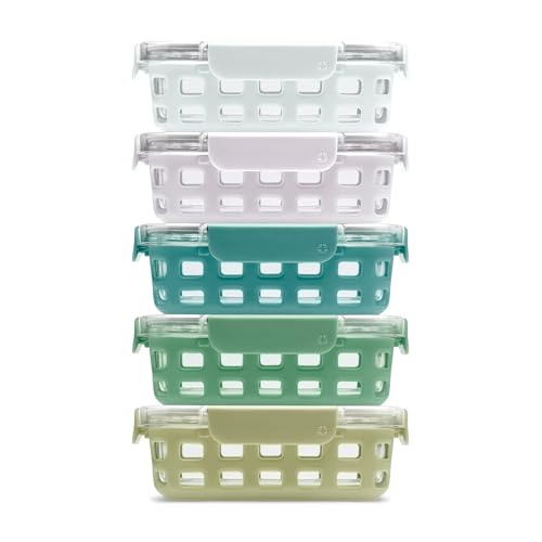 Ello Duraglass 3.4 Cup Meal Prep Sets 10Pc, 5 Pack Set- Glass Food Storage Container with Silicone Sleeve and Airtight BPA-Free Plastic Lids, Dishwasher, Microwave, and Freezer Safe, Olive Tree