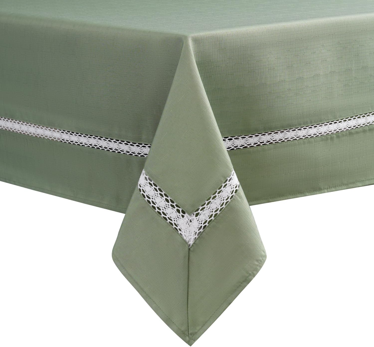 EHouseHome Heavy Duty Fabric Tablecloth with White Lace-Waterproof/Wrinkle Free/Stain Resistant/Oil Proof-for Dining,Indoor&Outdoor,Wedding,Holiday,Sage Green,Rectangle 60x120Inch