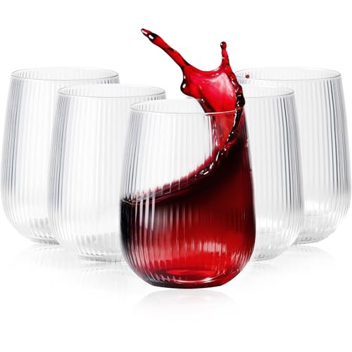 36 Pack Plastic Ribbed Wine Glasses, 15Oz Origami Disposable Wine Glasses Unbreakable Clear Plastic Cocktail Glasses Recyclable Shatterproof Reusable Wine Cups