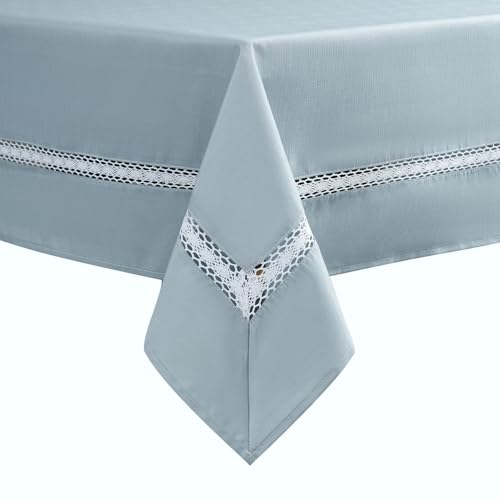 EHouseHome Heavy Duty Fabric Tablecloth with White Lace-Waterproof/Wrinkle Free/Stain Resistant/Oil Proof-for Dining,Indoor&Outdoor,Wedding,Holiday,Blue Fog,Rectangle 60x120Inch