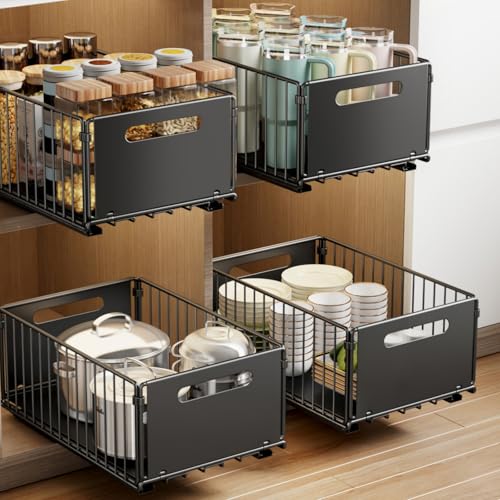 Mustorn 2 Pack Pull Out Cabinet Organizer (Black)